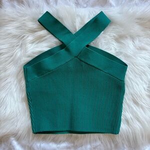 Babaton Emerald Green Sculpt Knit Criss Cross Cropped Tank